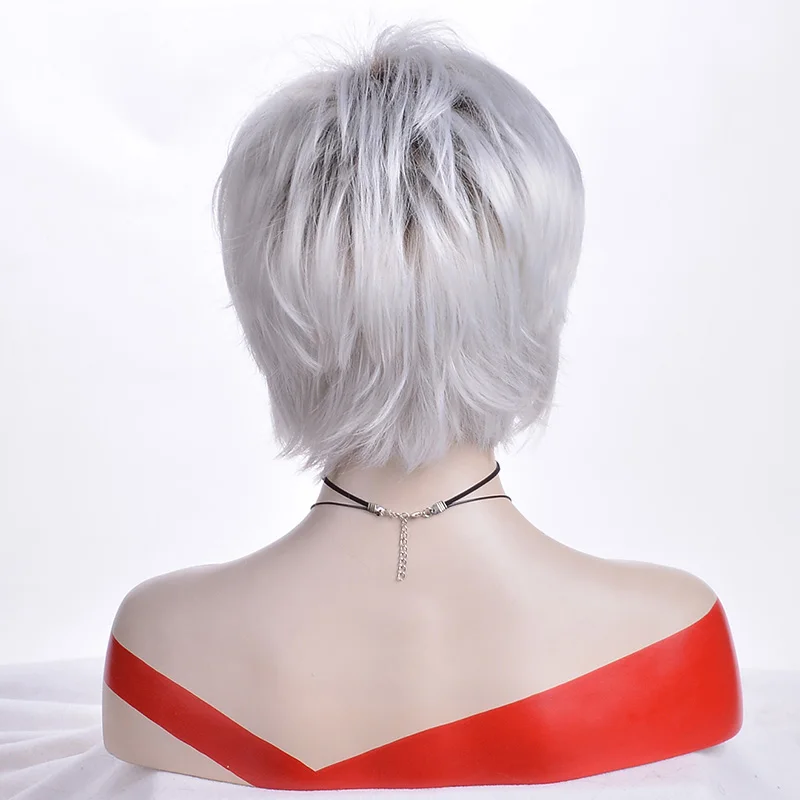 MSI wigs женский парик 2 тона серый белый Омбре синтетические Короткие слоистые Вьющиеся Волосы пышные челки термостойкие