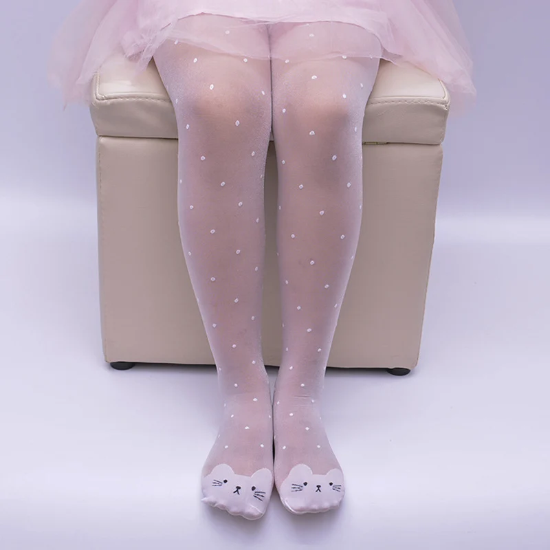 light pink Г. Весенне-летние колготки для девочек, тонкие шелковые колготки с героями мультфильмов, детские танцевальные колготки ярких цветов в горошек Детские колготки для девочек с кошками - Цвет: light pink