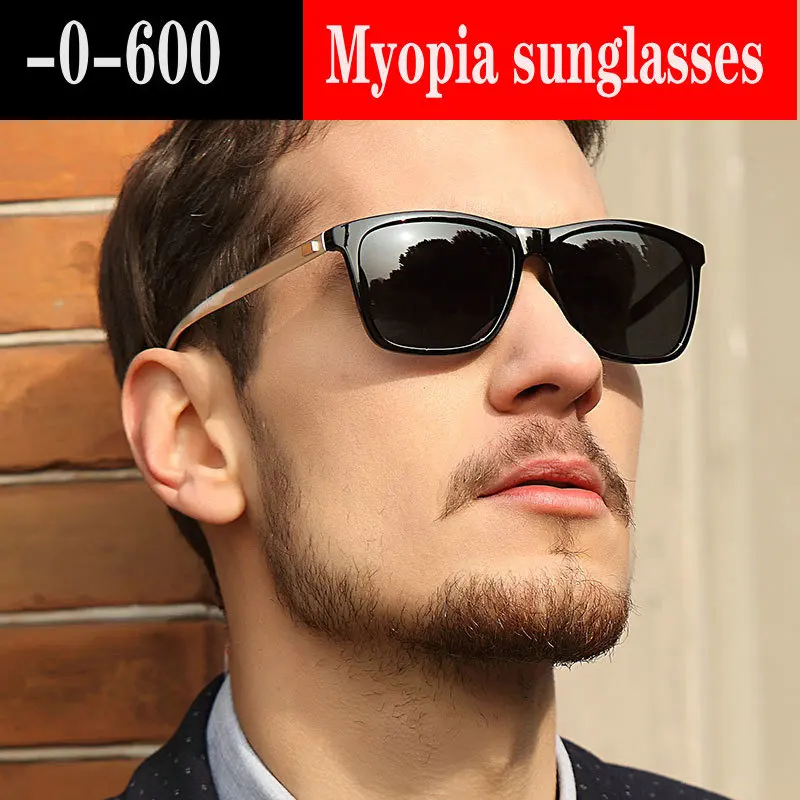 Модные мужские солнцезащитные очки, поляризованные солнцезащитные очки, красный/синий/ночное видение, на заказ, близорукость, минус линзы по рецепту-1 до-600 FML - Цвет линз: black-0
