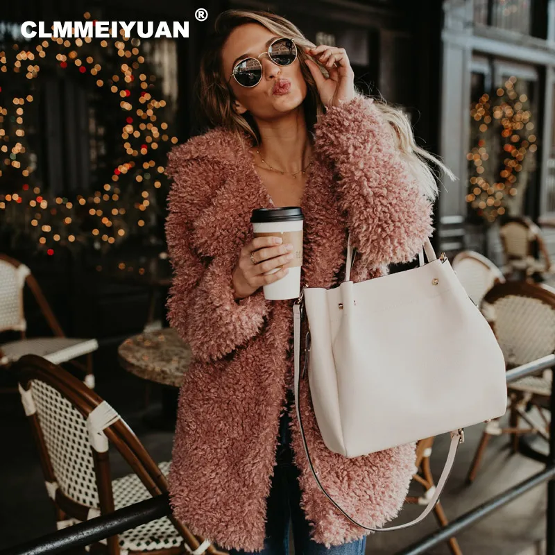 Милая розовая плюшевая куртка из искусственного меха пальто женские зимние