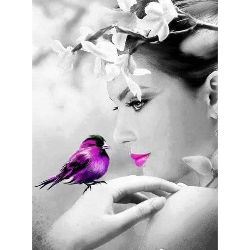 

DIY full round diamond painting cross stitch "woman and purple bird" diamond embroidery mosaic decoration gift