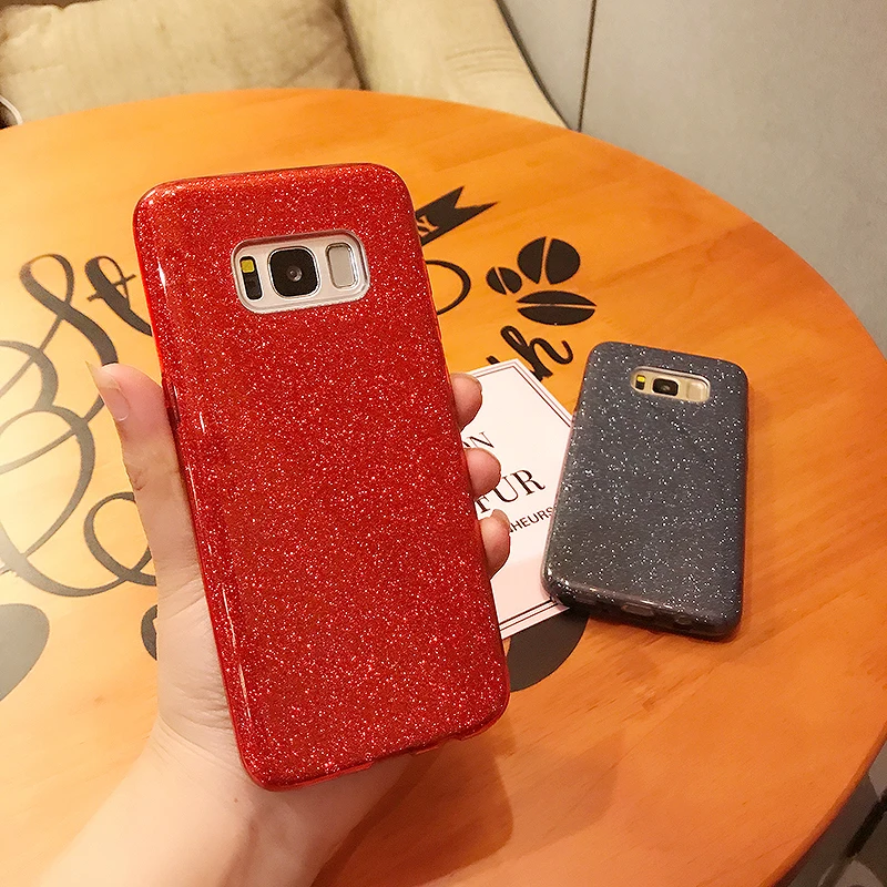 Luxury Shining Red Glitter Case For Samsung S8 3 In 1 Hybrid Soft TPU+Hard PC Back Cover Galaxy S9 S10 Plus |