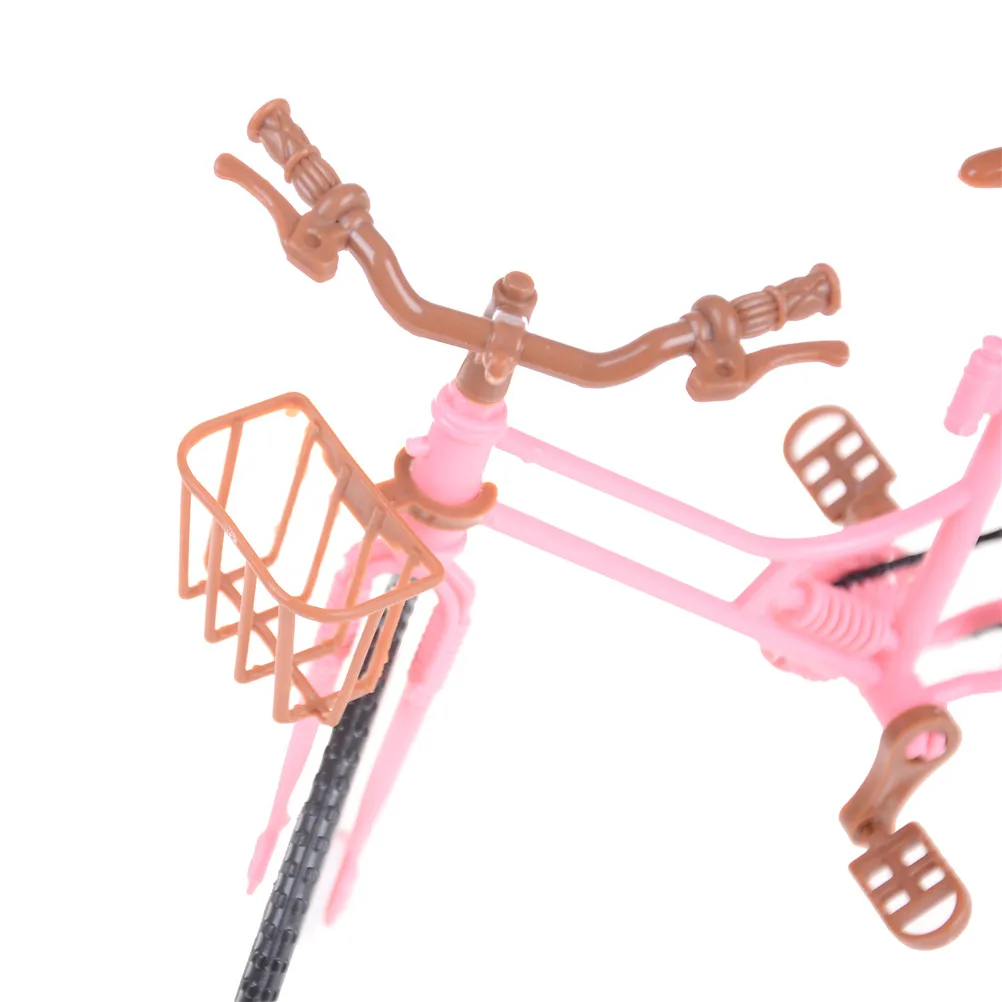 

Fashion Beautiful Bicycle Fashion Detachable Pink Bike with Brown Plastic Basket for Dolls Accessories