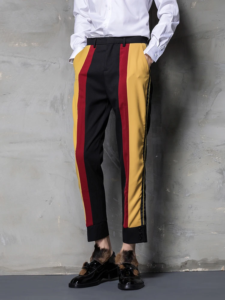 2018 new men's harem pants personality trend casual slim trousers stripe suit plus size stage singer costumes | Мужская одежда