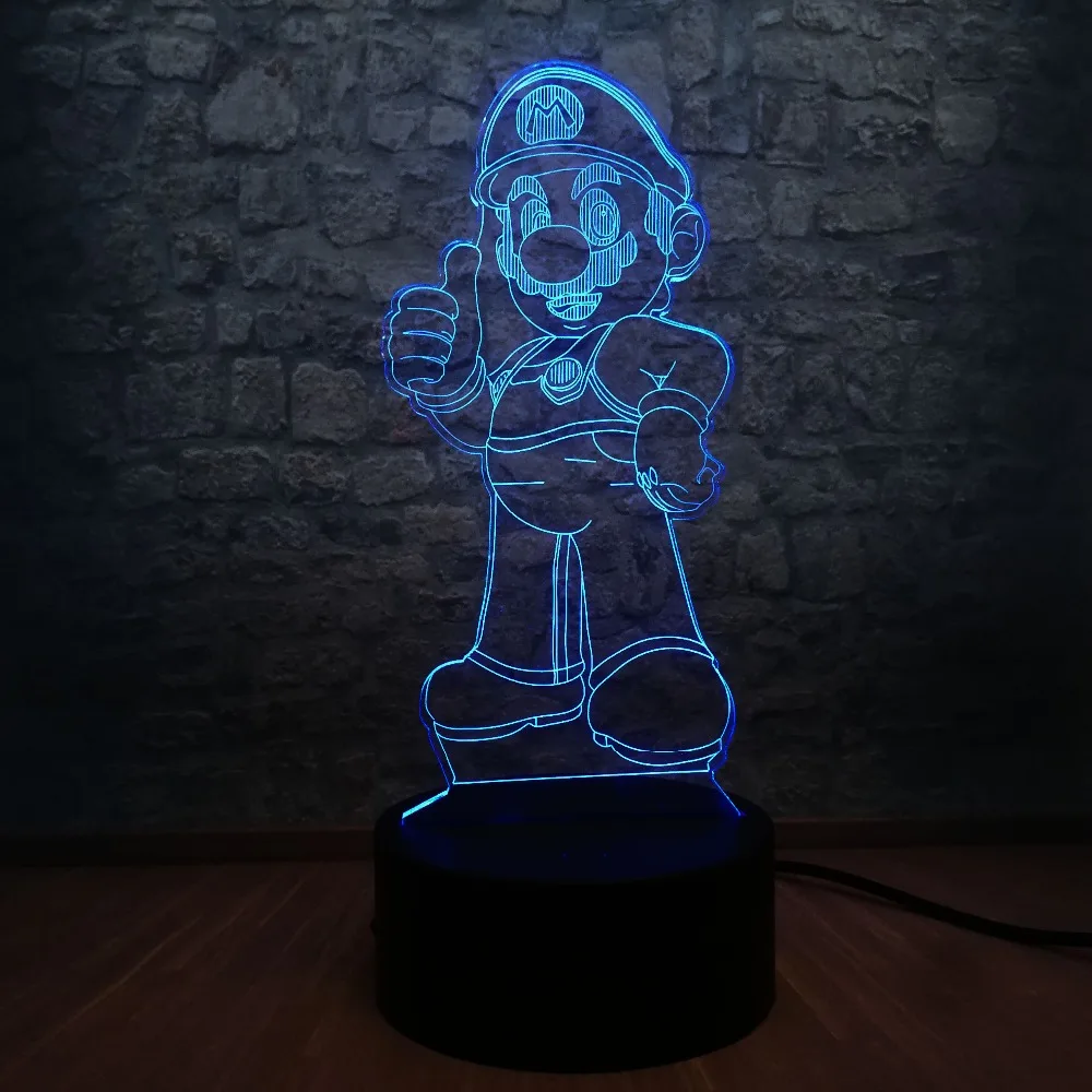 С мультяшным персонажем &quotМарио&quot 3D светодиодный стол ночной Светильник USB