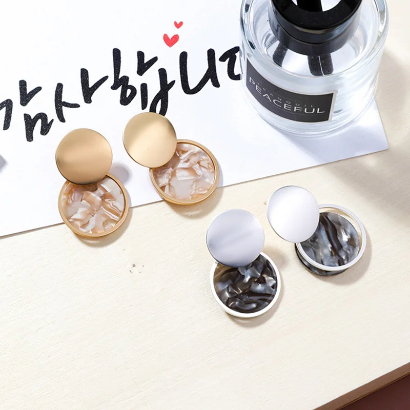 Золотистые и Серебристые геометрические массивные серьги-капли круглые Висячие