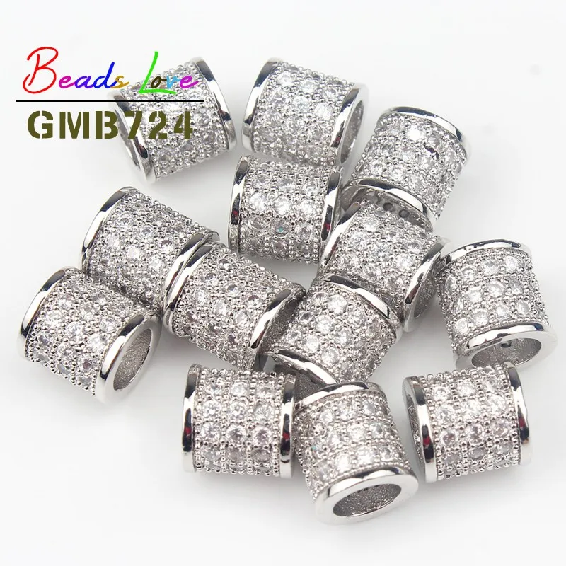 White White CZ 3 шт./партия Модная металлическая медная микро-паве CZ полые цилиндрические бусины для самостоятельного изготовления ювелирных изделий Подвески подходят браслеты медные аксессуары - Цвет: White White CZ