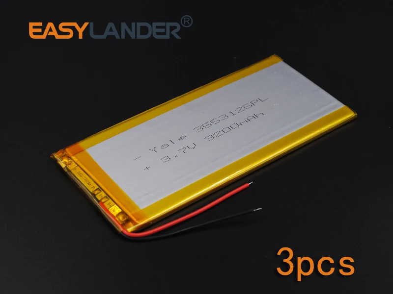 

3pcs/Lot 3.7V 3200mAh Rechargeable li Polymer Li-ion Battery For Bluetooth Notebook Tablet PC electronics safety lamp 3553125