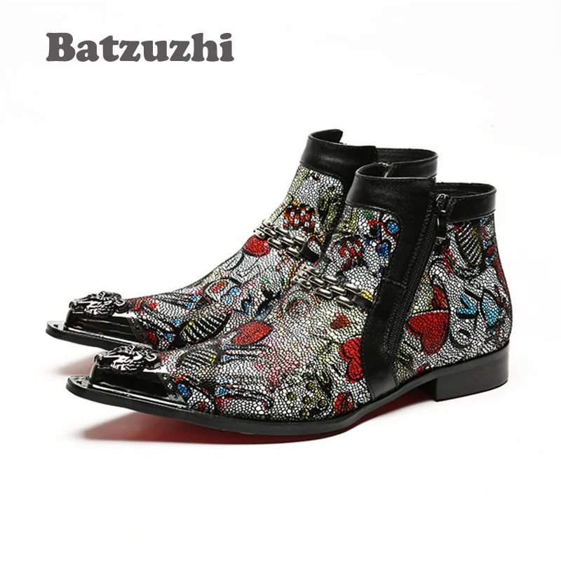 

Batzuzhi Handmade Pointed Designer Short Boots Italy Type Men Boots Leather Zipper High Help Men's Boots Colorful Botas Hombre