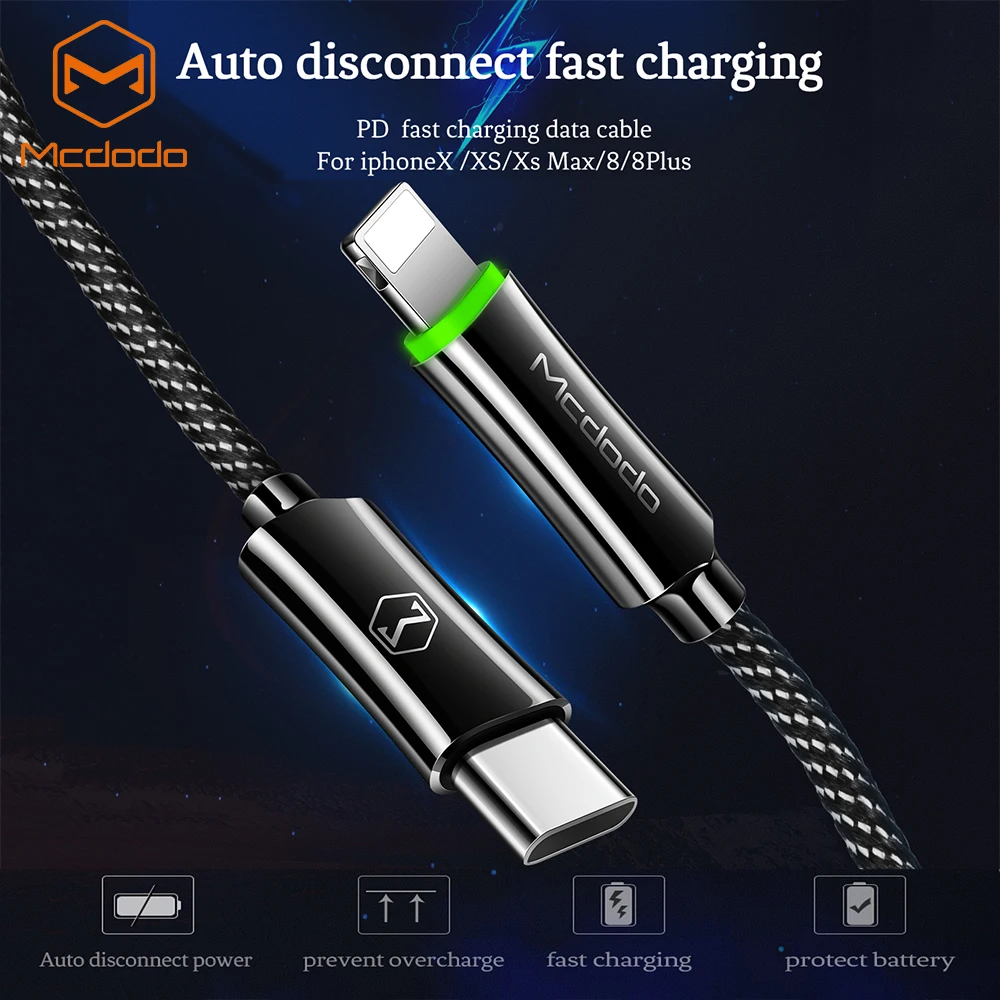 MCDODO PD Автоматическое включение/выключение быстрой зарядки USB кабель для iPhone XS Max XR