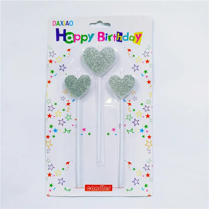 Candle-Heart3-Silver Вечерние украшения для торта, для детей, безопасные, с изображением пламени, с днем рождения, корона, звезда, палочки, дизайн, любовь, сердце, на день рождения, на свадьбу - Цвет: Candle-Heart3-Silver