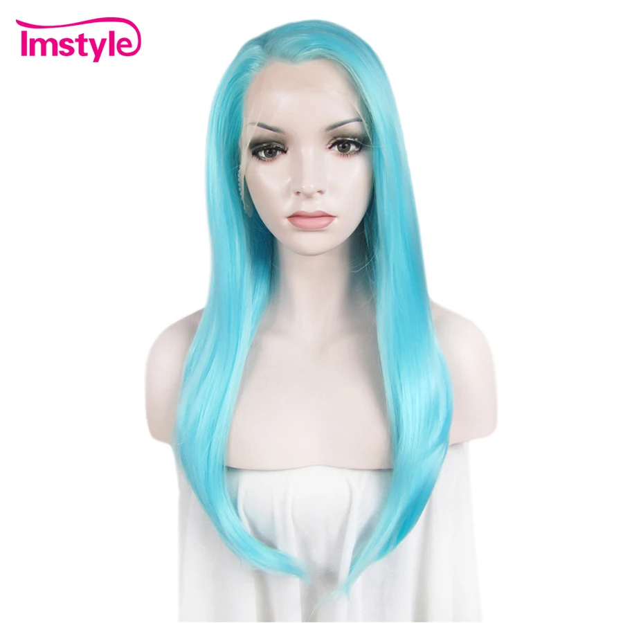 Imstyle парик с кружевом спереди прямые синие длинные парики для женщин
