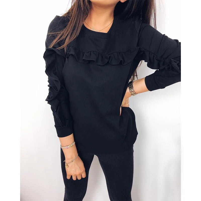 Для женщин Повседневное пуловеры со сборками толстовки с длинным рукавом