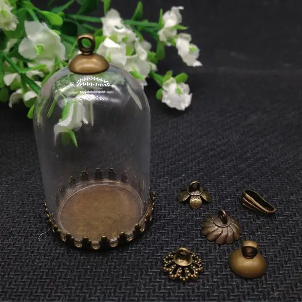 100 компл./лот 38*25 мм трубчатый стеклянный глобус Корона база бусины крышка набор