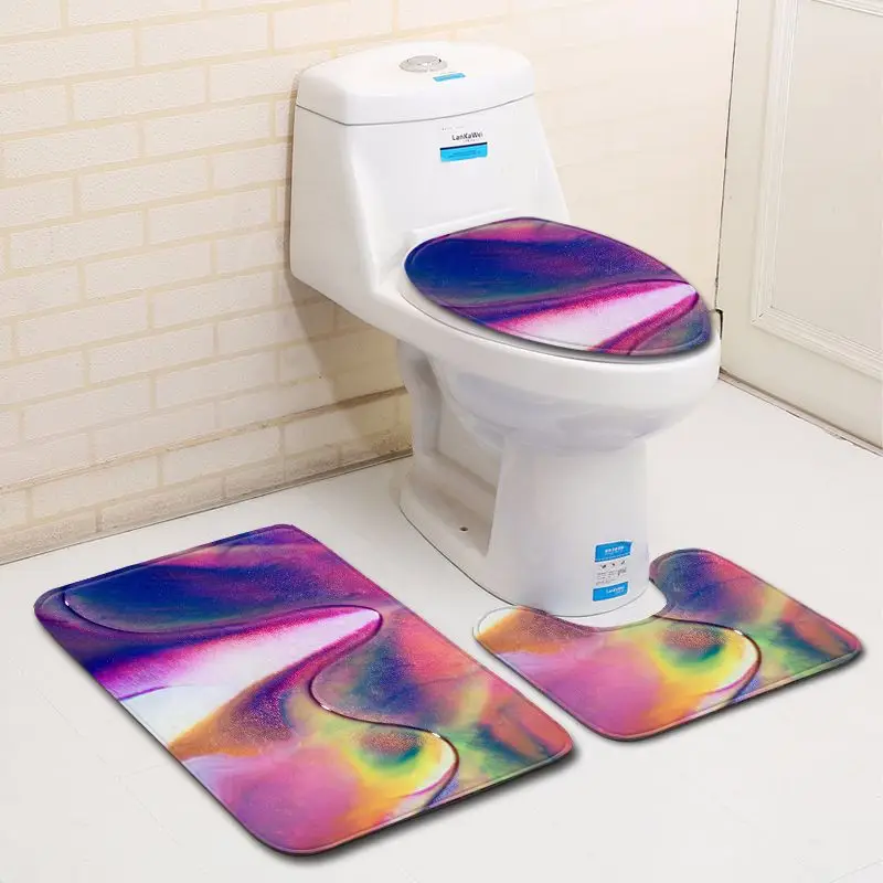 

Zeegle Color Painted 3pcs/set Bathroom Carpets Set Non-Slip Toilet Floor Mats Pedestal Rug Lid Toilet Cover Microfiber Bath Mat