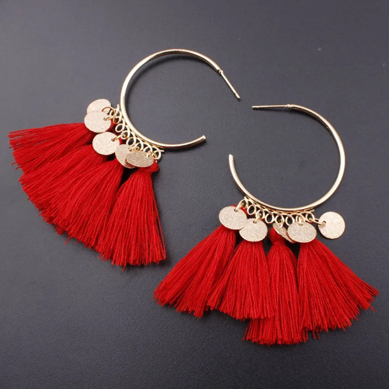 

New Boho Tassel Earrings for Women Red Green Colorful Fringed Statement Earring Party Long Tassel Drop Earings Fashion Jewelry