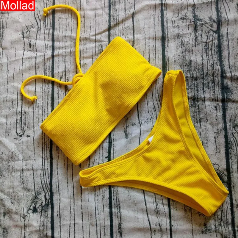 2019 Новая мода с плеча Купальники Push Up сплошной цвет пляжный купальный комплект