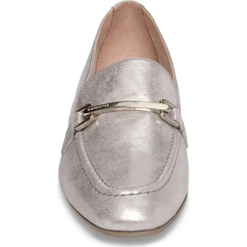 Серебряные винтажные лоферы с пряжкой для женщин без шнуровки металлическим
