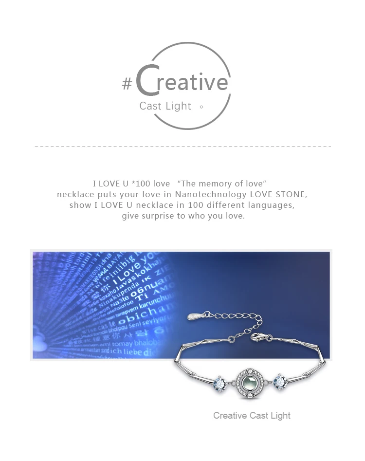 Юдора Серебро 925 я люблю тебя 100 язык проецирования Подвески Braceltes Для женщин Романтическая любовь памяти Свадьба День Святого Валентина подарок B01