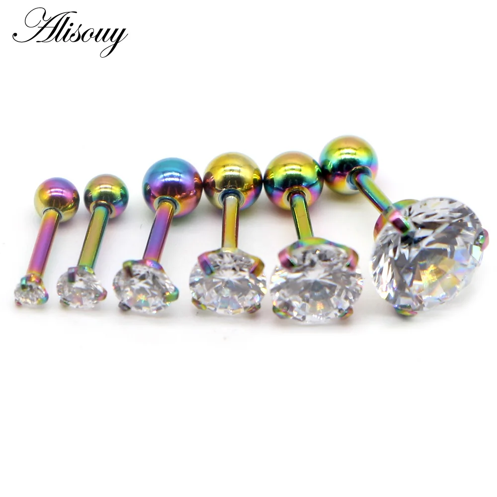 Colorful Clear CZ Alisouy 1 шт. 16 г CZ 3 зубец Круглый прозрачный страз трагус Пирсинг Серебро Черный Синий Золото Сталь пирсинг хряща уха ювелирные изделия для тела - Окраска металла: Colorful Clear CZ