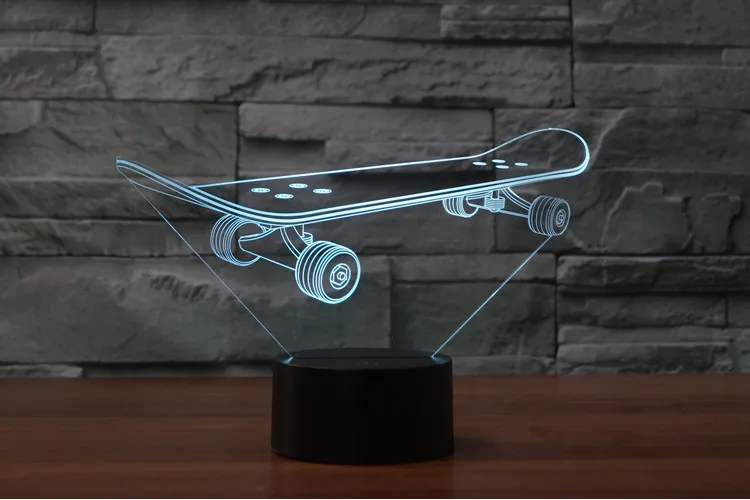 Скейтборд светодиодная 3D Ночной свет, usb-зарядка настольные лампы для украшения дома 7 цветов Изменение внутренний ночник как творческий подарок