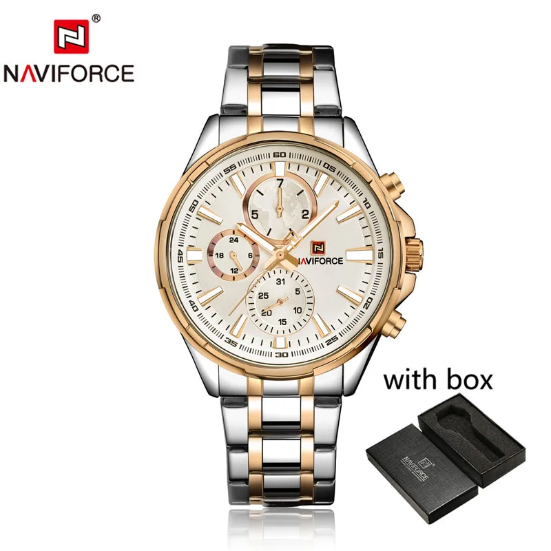 NAVIFORCE мужские часы с датой и неделей, спортивные мужские часы, Топ бренд, Роскошные военные Бизнес кварцевые мужские часы из нержавеющей стали, подарок 9089 - Цвет: NA908903 with box