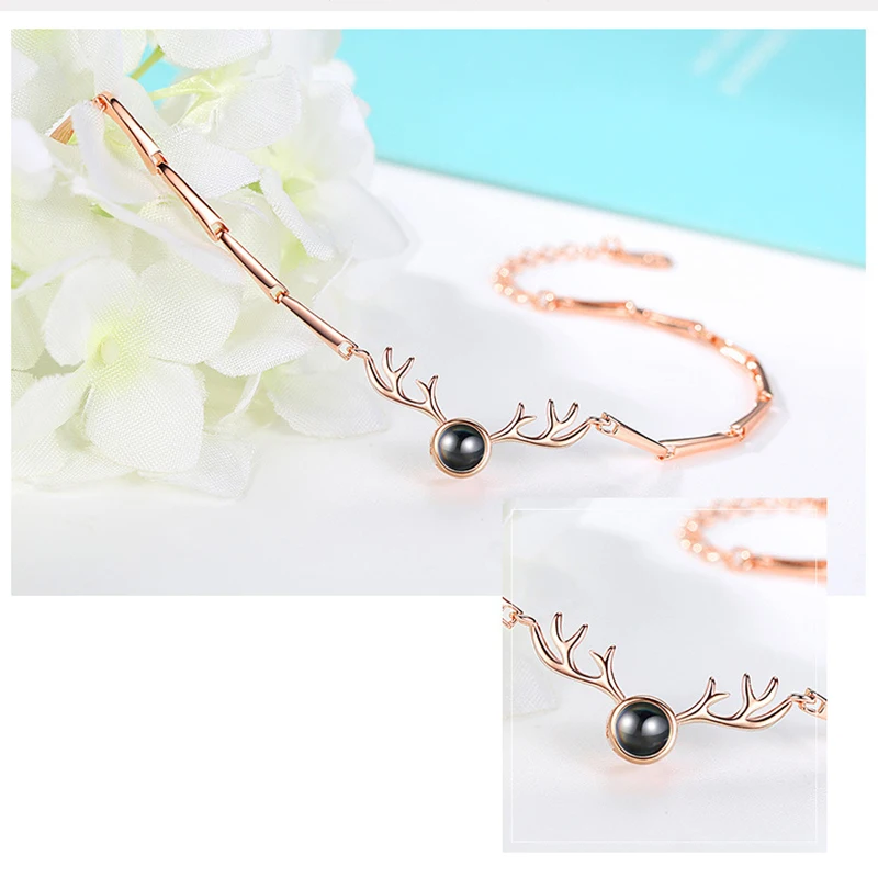 Посеребренный браслет из розового золота 100 языков с надписью I love you подвеской