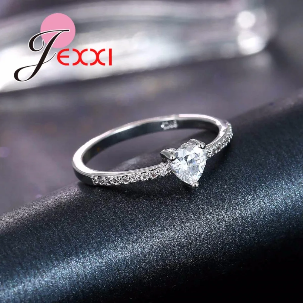 

Simple 925 Sterling Silver Heart Crystal Wedding Engagement Rings For Woman Bands Jewelry Valentine's Days Anillos Gift