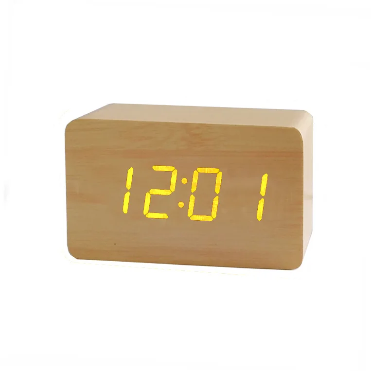 Wooden-Orange Mrosaa многофункциональный деревянный светодиодный цифровой будильник Температура повтора настольные часы современное время Управление звуками Современные часы - Цвет: Wooden-Orange