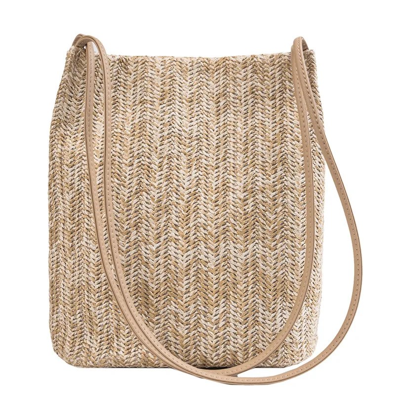 Большая вместительная соломенная одноцветная сумка легкая на плечо для женщин