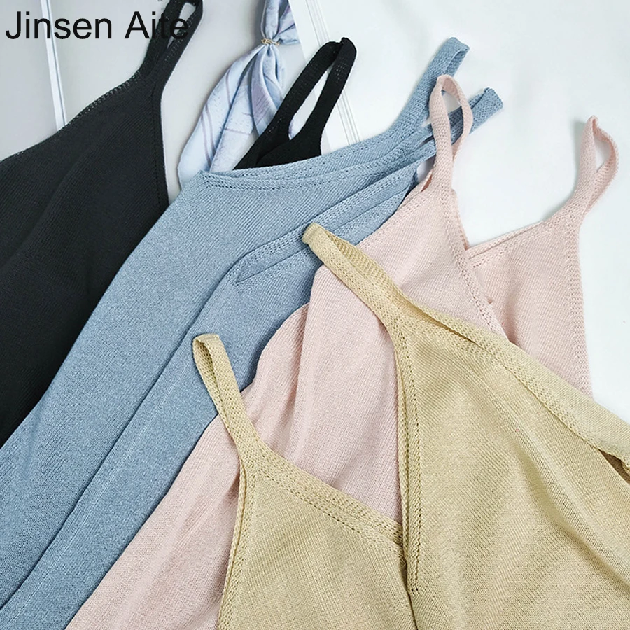 Jinsen Aite Plus Плюс Размер Элегантный Модный трикотажный топ летний топ на бретелях Женский Большой размер Повседневный тонкий женский топ JS801