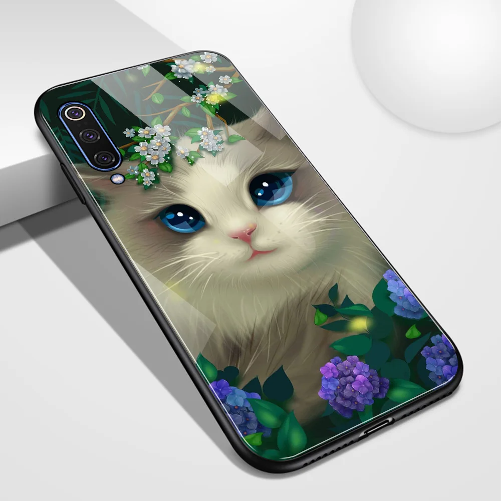 Чехол для Xiaomi 6x стеклянная задняя крышка чехол с милым котом Mi max 3 mi 5 5s 6 Redmi Note 7 Max