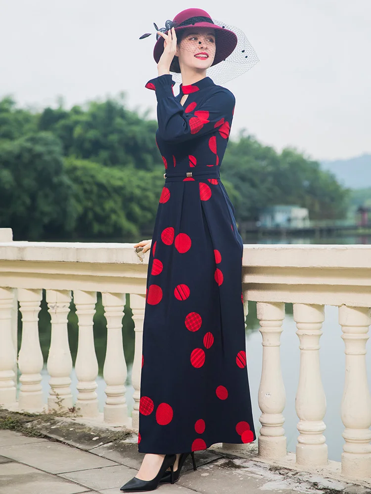 2018 одежда на новый год Вечерняя лодыжки Длина платье осеннее Тренч Осень горошек