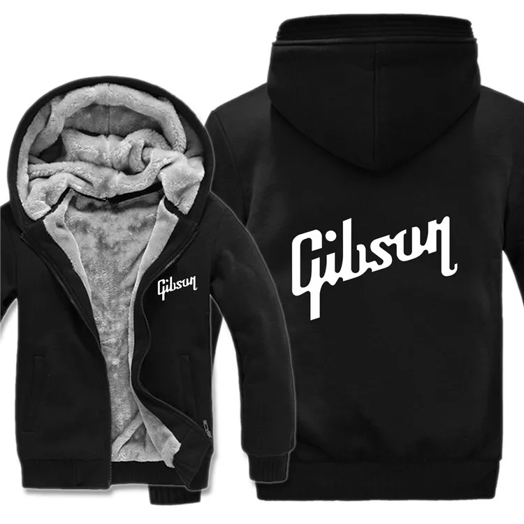 Зимняя теплая гитара бренд Gibson логотип мужские толстовки на молнии флисовые утепленные музыкальные вентиляторы модная куртка толстовка пальто - Цвет: As picture