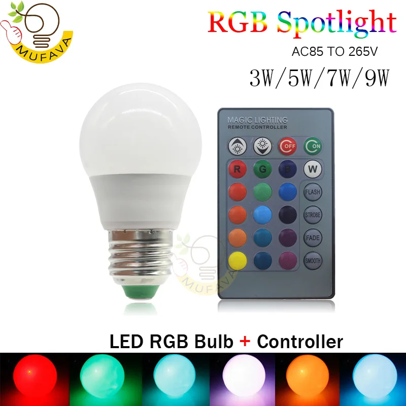 6 шт. Высокое качество 9 Вт 5 3 E27 GU10 GU5.3 RGB Светодиодная лампа 16 цветов Изменение