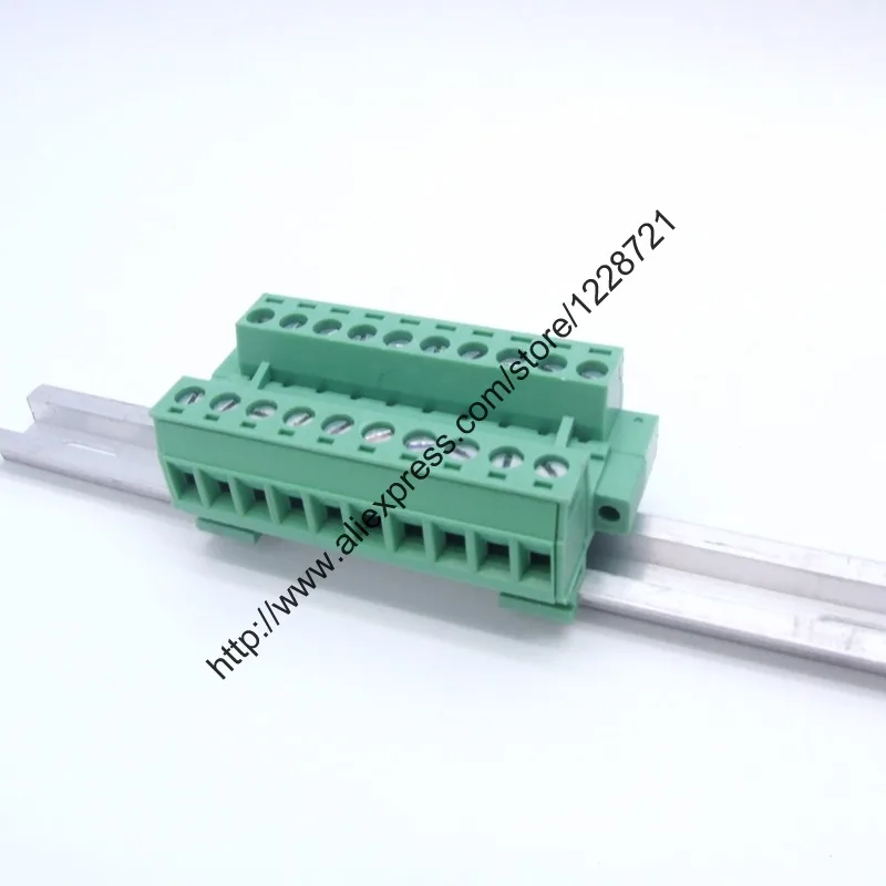 

10Sets PCB plug terminal screw connection with ear 5.08mm 10Pin with flang NS15mm Din Rail Mounting Pluggable pcb connector