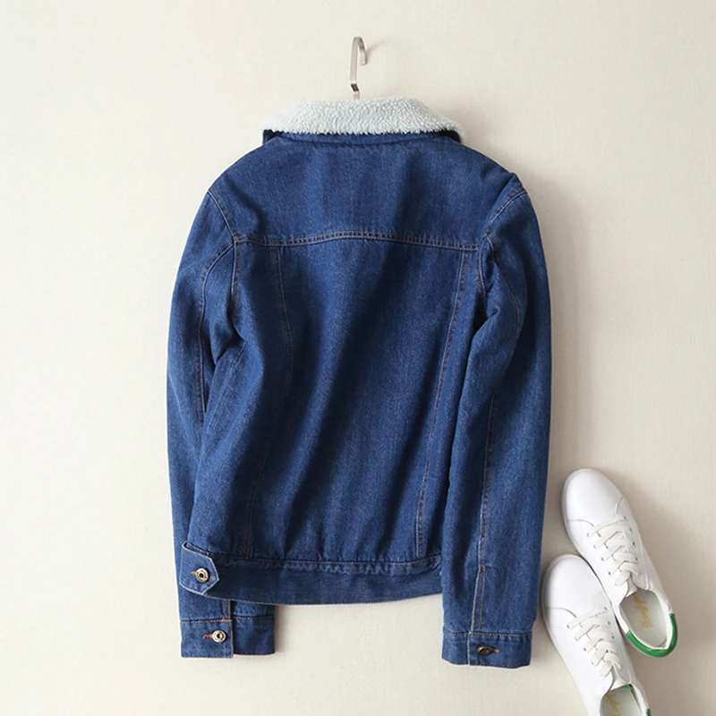 Uwback 2017 Spring Autumn Winter New Women Lambswool Jean Coat Long Sleeves Warm Jeans Outwear Wide Denim Jacket PB007 | Женская одежда
