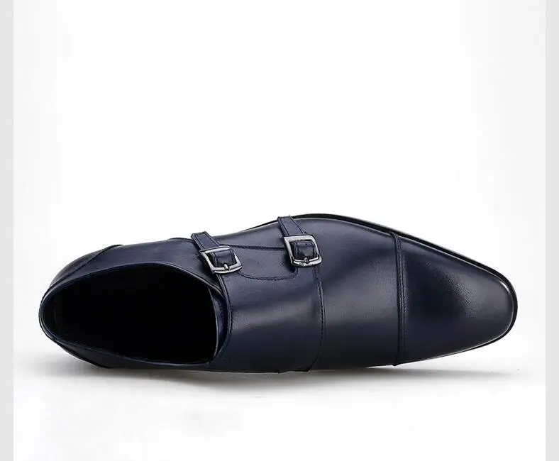 Men's shoes genuine leather dark blue smart casual oxfords buckle height increasing formal business sewing breathable dress shoe | Обувь