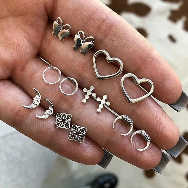 heart moon stud earrings set boucles d'oreille cute insect studs fashion jewelry | Stud Earrings