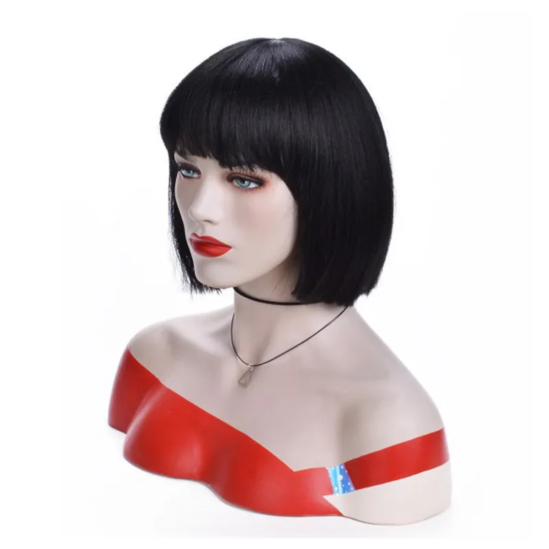 MSIWIGS Bob волосы черные короткие парики для женщин прямые синтетические волосы парик с челкой пепельно-серые волосы Термостойкое волокно
