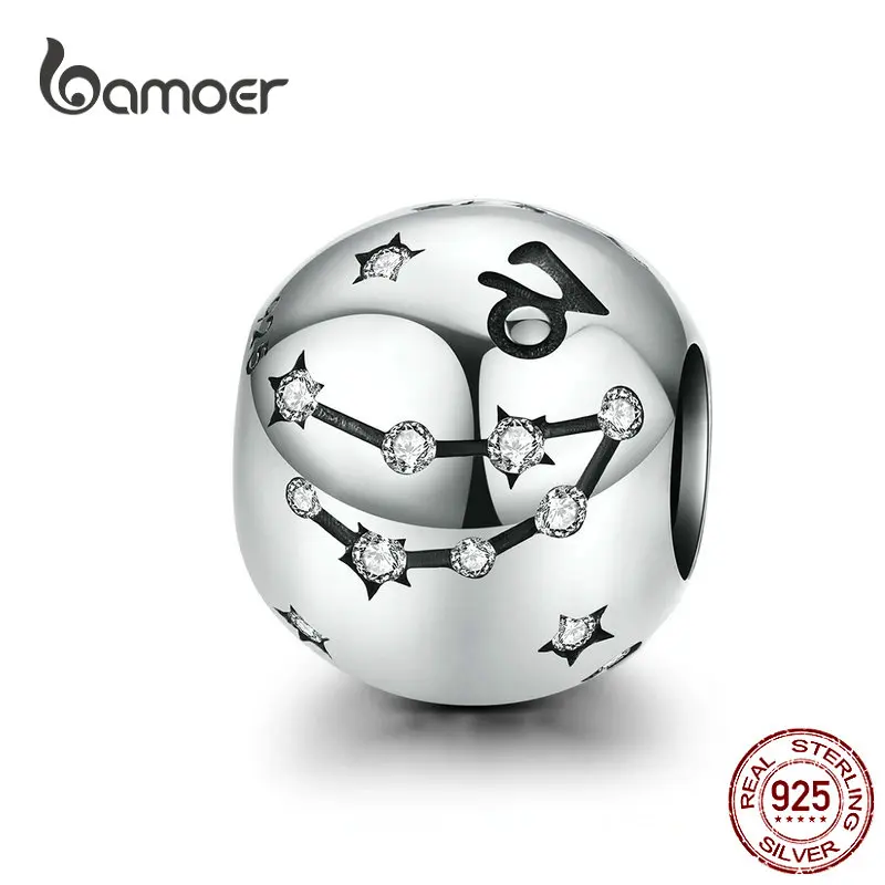 Capricorn -10 BAMOER 12 Созвездие зодиака круглые металлические бусины для женщин браслет Сияющий CZ Шарм Подходит серебряный 925 браслет SCC1218 - Цвет: Capricorn -10