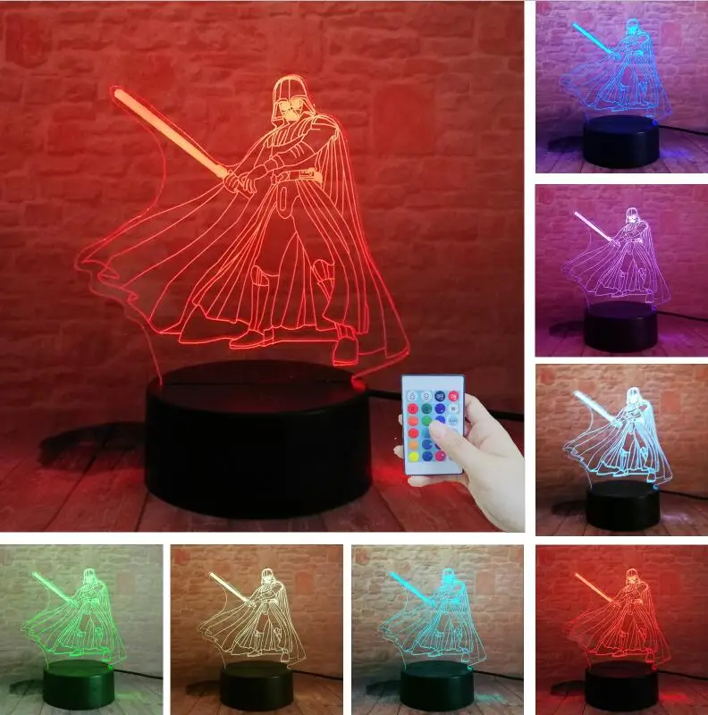 Controller 7 Color Amroe горячий Звездные войны черный воин моделирование 3D 7 цветов затемнение градиент ночник светодиодный детский спальный Декор игрушки подарок - Испускаемый цвет: Controller 7 Color