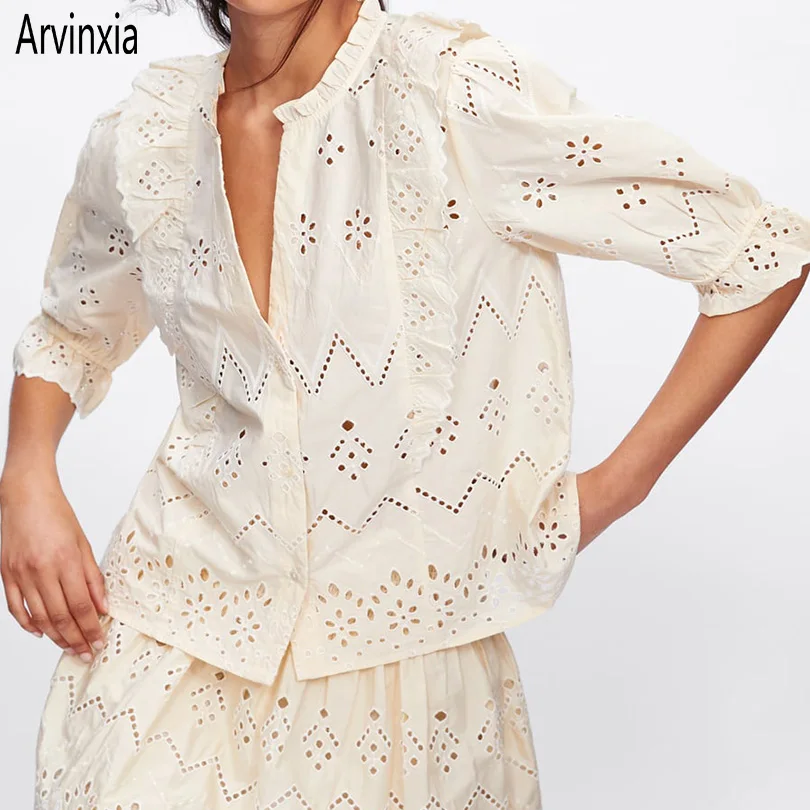 Arvinxia ZA сексуальное открытое кимоно Женские топы и блузки винтажные с оборками