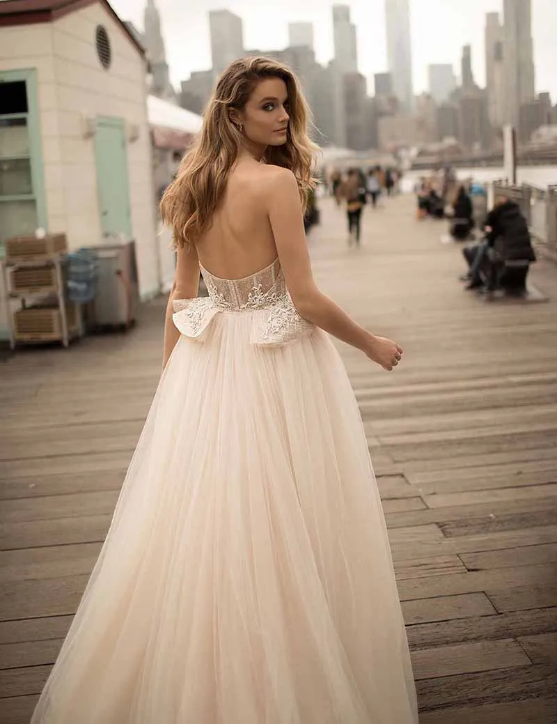 Платье для свадьбы без бретелек LORIE милое платье а силуэта с открытой спинкой из