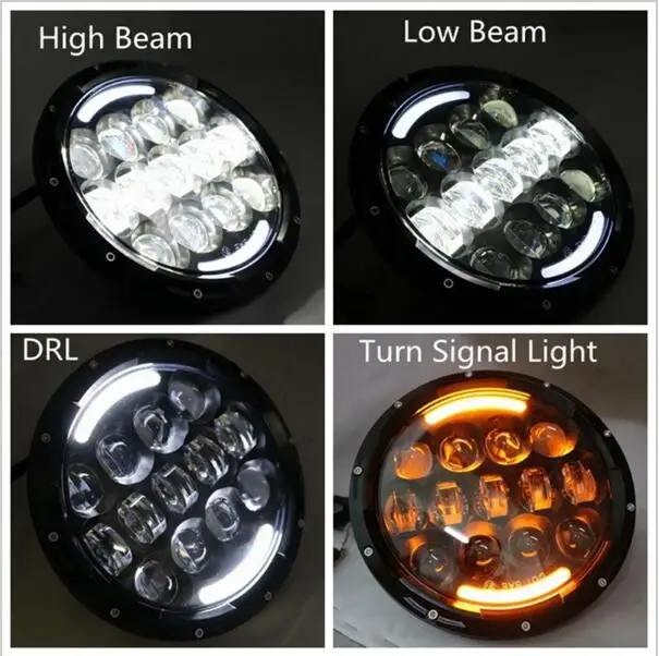 

1pcs New H4 H13 Harness 7" Motorcycle Projector 6500k chip Headlight Head Lamp Amber turn signal