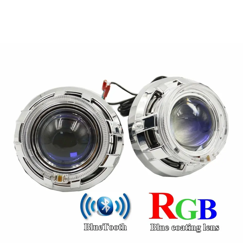 3,0 дюймов би ксеноновые линзы проектора синее покрытие hella 5 с RGB bluetooth ангельские глазки кожухи металлический держатель подходит для D серии автомобиля - Цвет: lens with RGB shroud