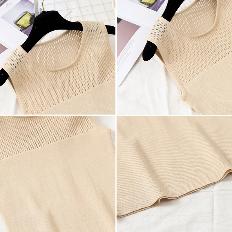 С круглым вырезом сексуальные женские майки без рукавов выдалбливают вязаный