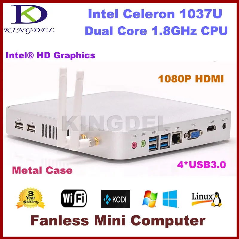 

Fanless 1080P Mini PC Thin Client Installed 4GB RAM 1TB HDD CPU Intel Celeron Dual Core 1.8GHz VGA USB 3.0 Port Metal Case