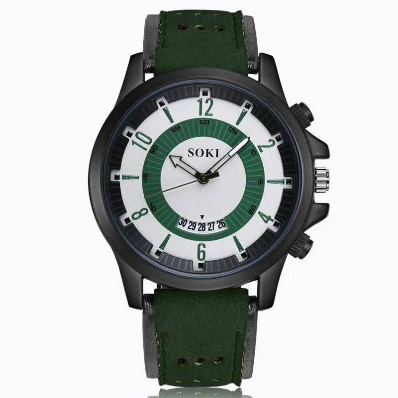 Зеленый SOKI Reloj модные повседневные мужские часы с большим циферблатом и полым ремешком аналоговые Военные Спортивные кварцевые наручные часы Relogio Masculino - Цвет: Зеленый
