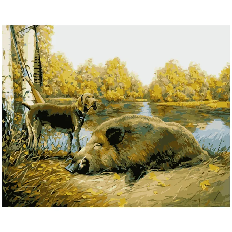 Картина по номерам DIY дропшиппинг 40x50 50x65 см охотничья собака и Кабан животное холст свадебное украшение художественная картина подарок